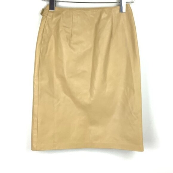 DANIER LEATHER BUTTER BEIGE WRAP SKIRT 4 - Picture 4 of 6